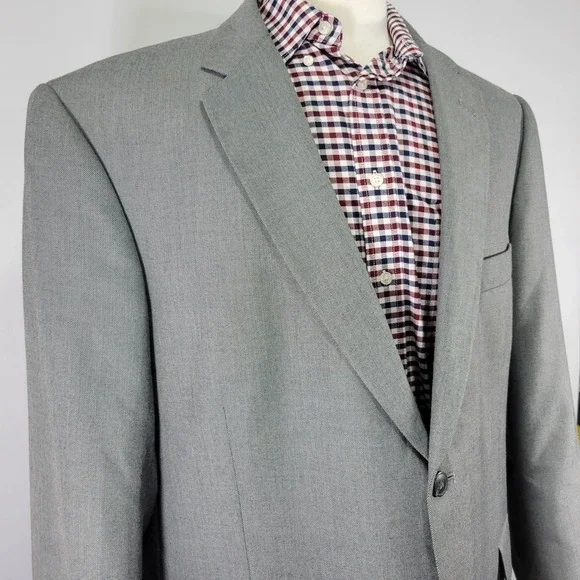 Saddelbred Men's Sport Coat Blazer Two Button Gray Polyester Viscose‎ 48R